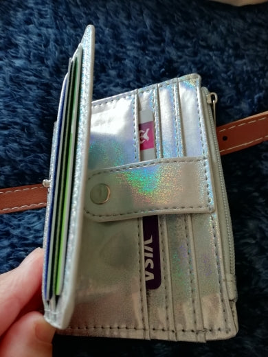 Women's Slim Fashion Silver Transparent Photo ID Card Holder Wallet Purse