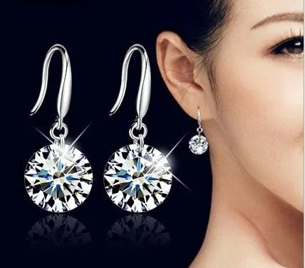 Women's S925 Sterling Silver Small Crystal Drop Earrings