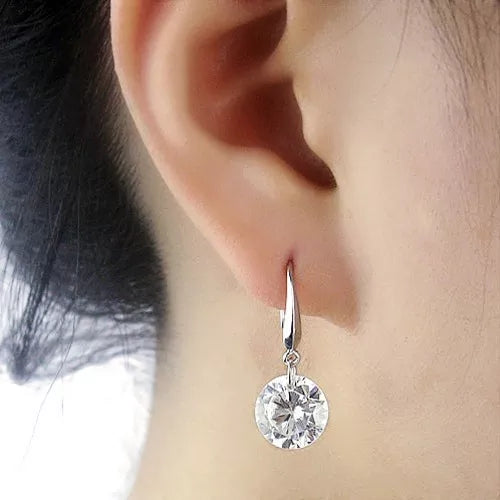 Women's Small Cute & Sweet S925 Sterling Silver Crystal Drop Earrings