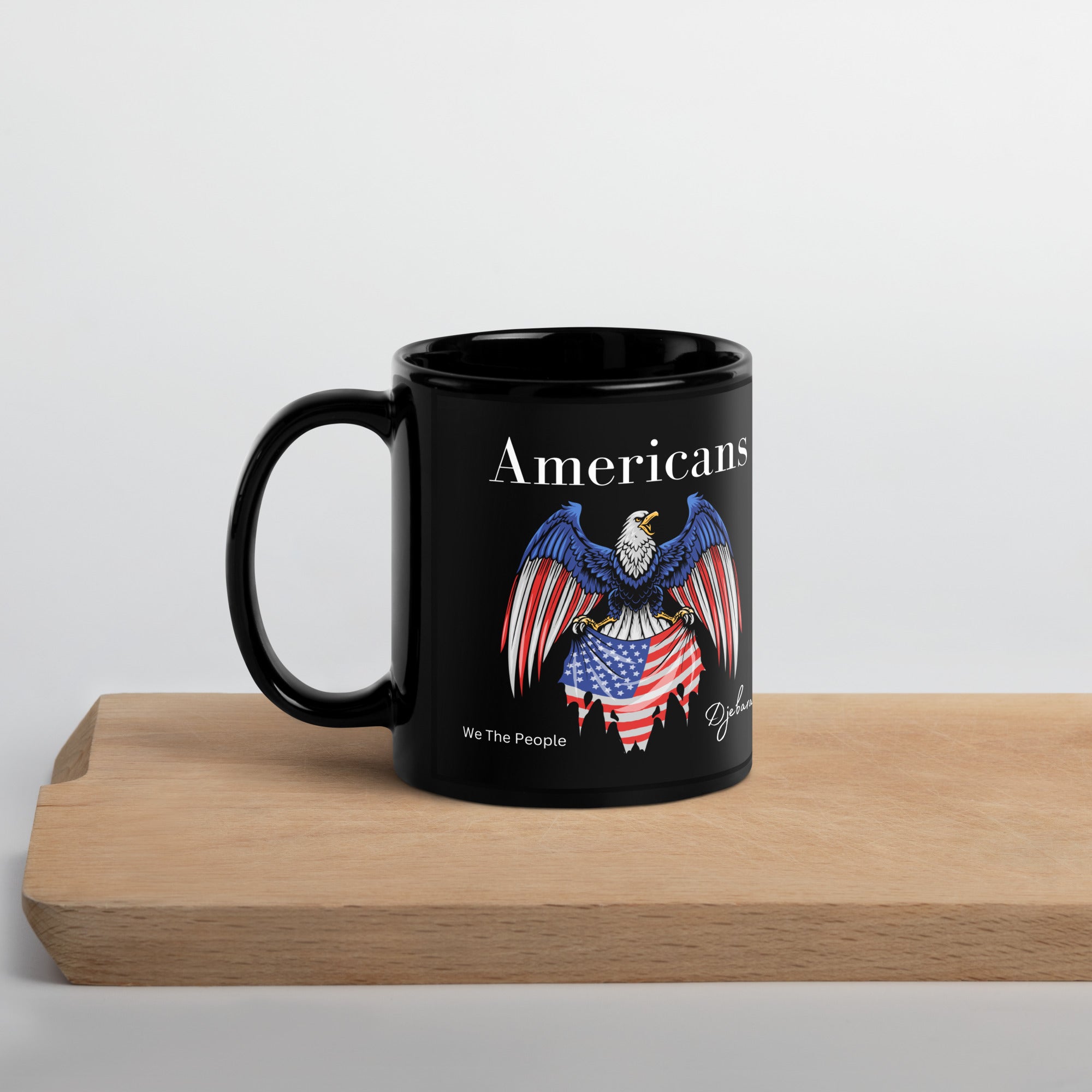 Americans We The People Eagle Flag Black Glossy Coffee Mug Tea Cup