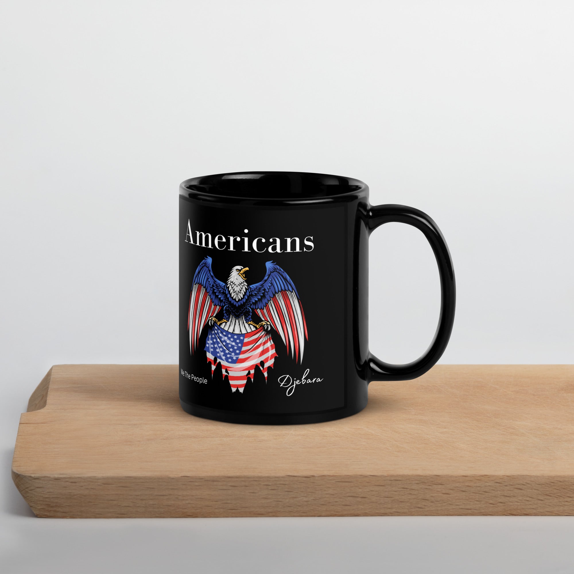 Americans We The People Eagle Flag Black Glossy Coffee Mug Tea Cup