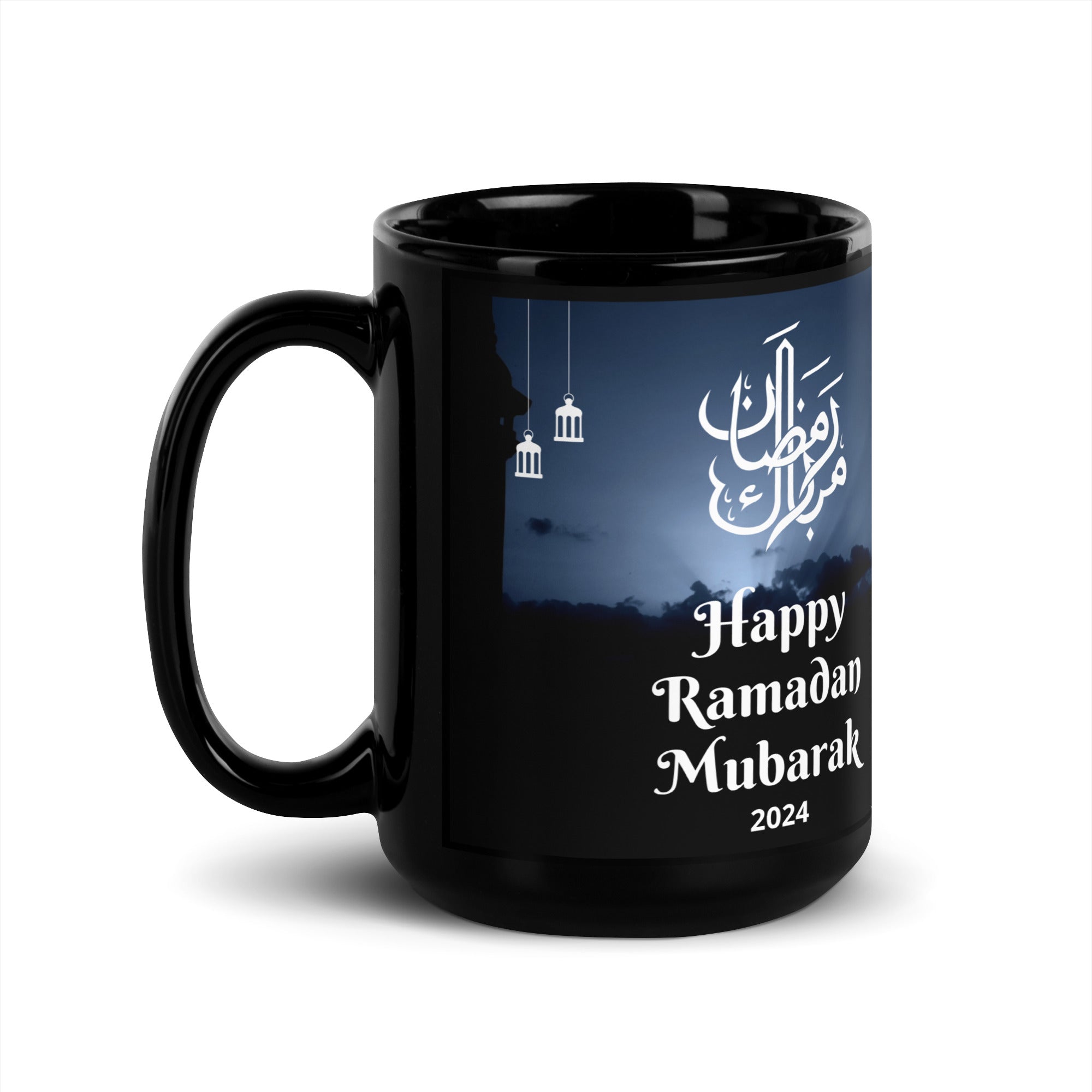 Happy Ramadan Mubarak 2024 Black Glossy Mug