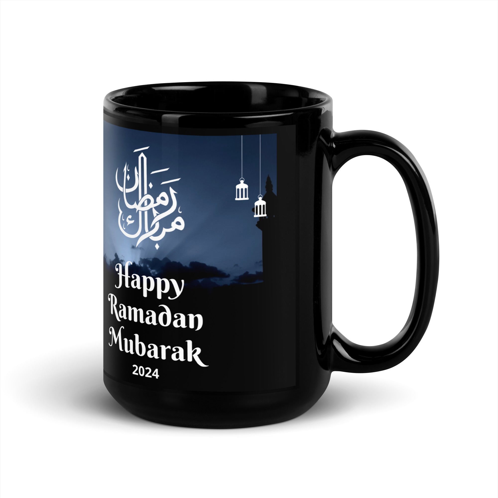 Happy Ramadan Mubarak 2024 Black Glossy Mug