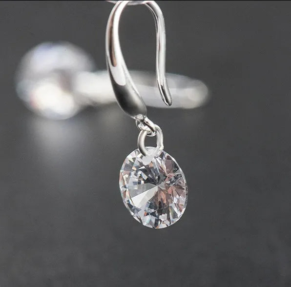 Women's Small Cute & Sweet S925 Sterling Silver Crystal Drop Earrings