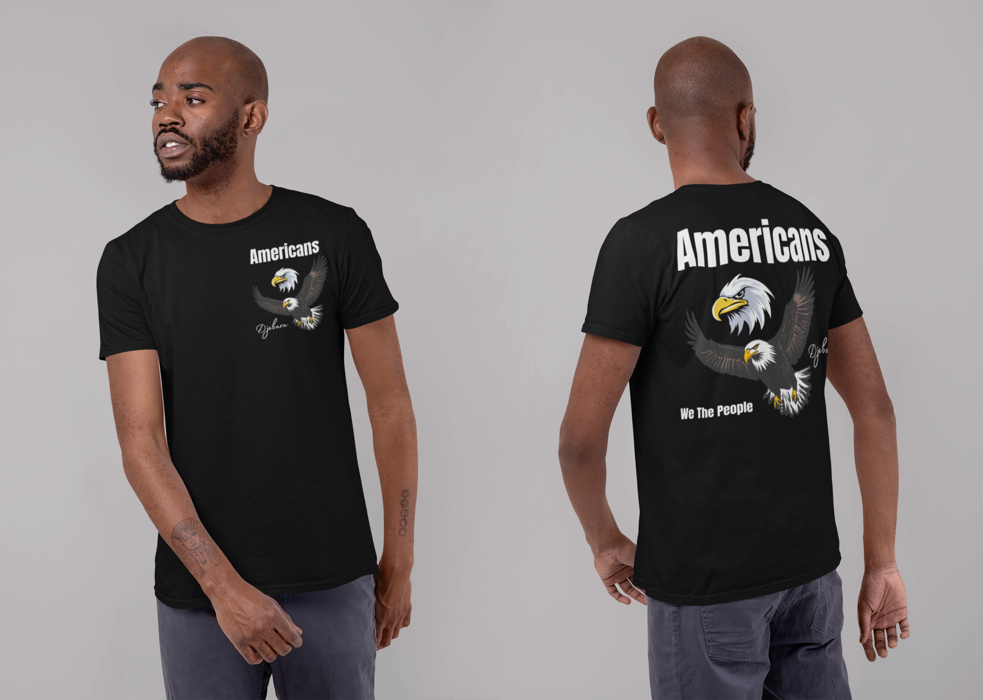 AMERICANS Double Head Eagle We the People Front & Back USA Short-Sleeve (F&B) Unisex T-Shirt S-3XL