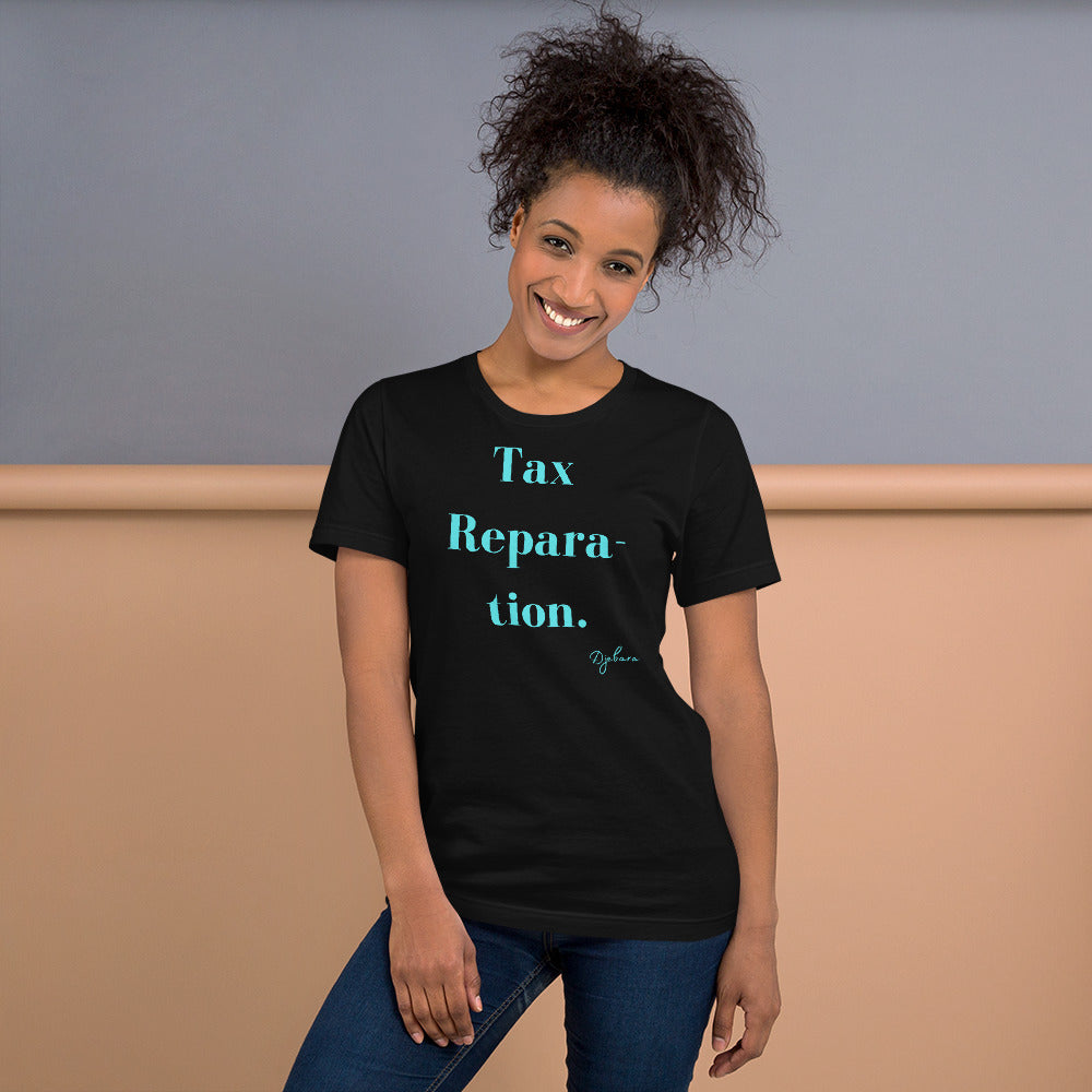 Black Bella Canvas Tax Reparation Short Sleeve Unisex T-Shirt (Aqua) S-4XL